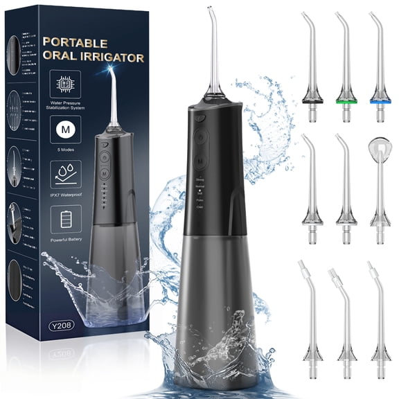 VIMMK Cordless Water Flosser for Teeth, 5 Modes Oral Irrigator with 9 Jet Tips, 300 ML Detachable Tank, IPX7 Waterproof Rechargeable Dental Flosser for Braces and Travel