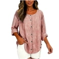 thumbnail image 6 of Women's Solid Color Striped Long Sleeve Top Shirts Blouses Round Neck Loose Fit Casual Daily Wear Work Office Vacation Fashion Essential Gift for Women | Sopatenor,Red XL, 6 of 9