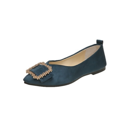 

SIMANLAN Womens Flats Pointed Toe Dress Shoe Rhinestone Flat Shoes Women Casual Pumps Ladies Slip On Blue 6