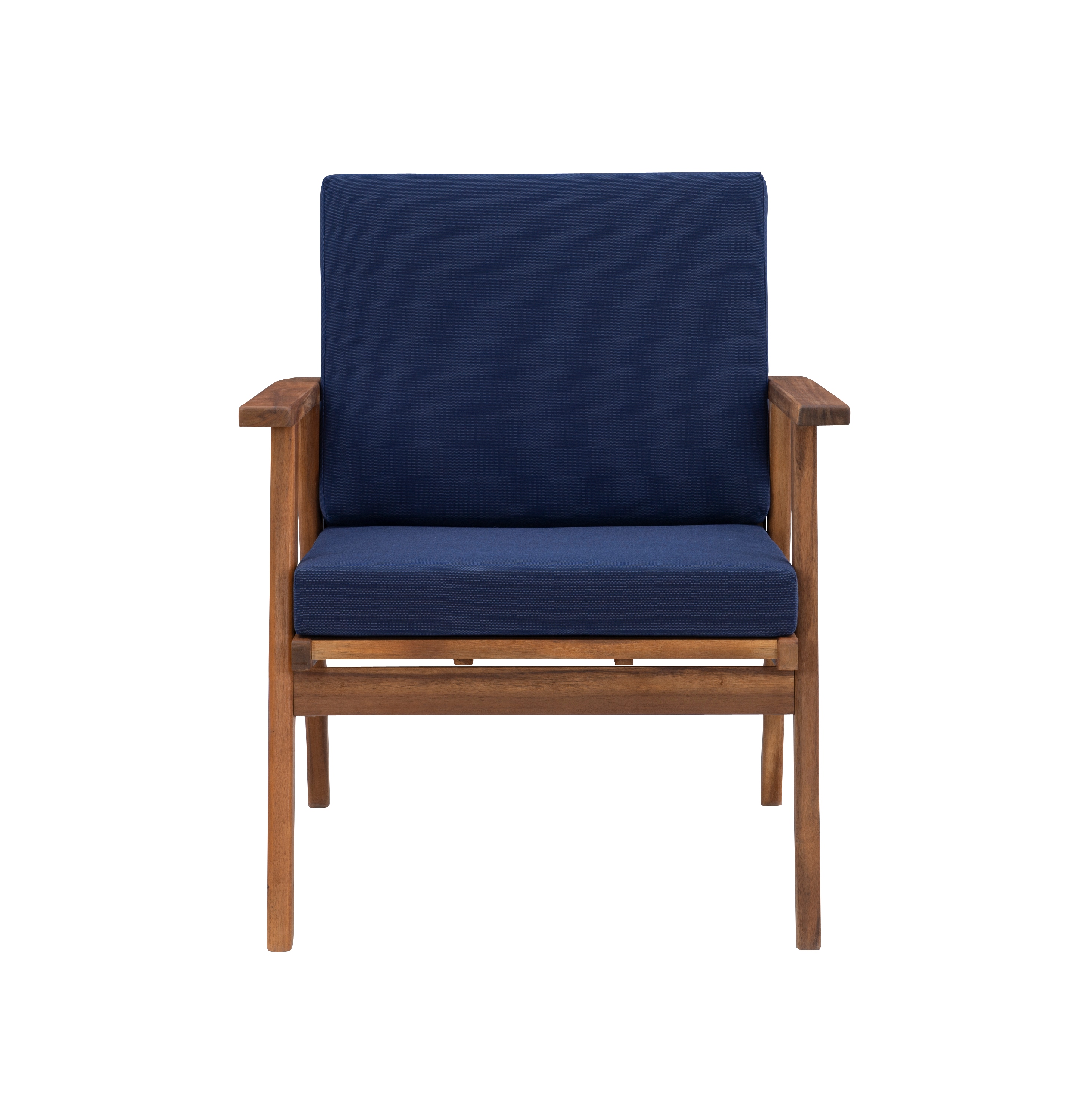 Linon Lathan 4-Piece Acacia Outdoor Conversation Set with Coffee Table, Loveseat & Chairs, Walnut/Dark Blue
