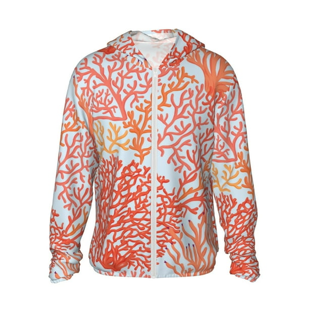 Fotbe Corals Chaqueta con Protección Solar UPF 50+ para Hombre y Mujer, Camisa con Capucha y Bolsillos-Large