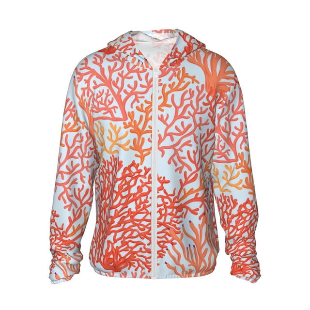 Fotbe Corals Chaqueta con Protección Solar UPF 50+ para Hombre y Mujer, Camisa con Capucha y Bolsillos-Large