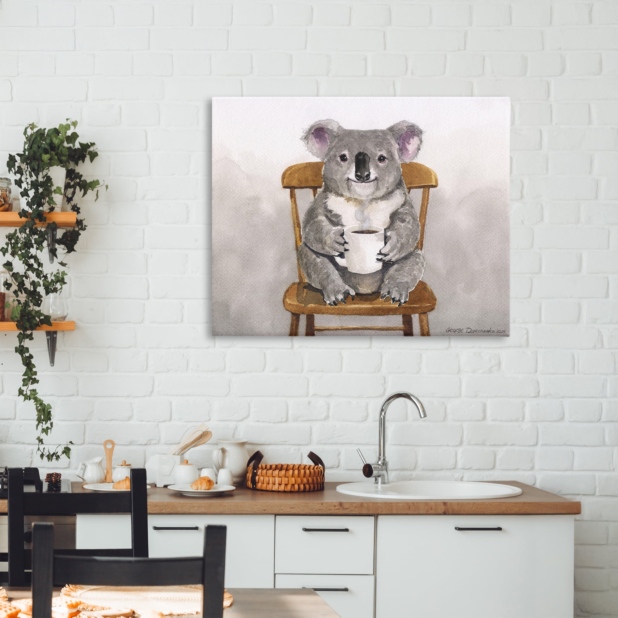 Stupell Industries Koala with Coffee Mug Canvas Wall Art, design by George Dyachenko