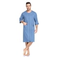 thumbnail image 2 of EA'S SECRET Mens Robes 100% Cotton Kimono House Coat Summer Zipper Short Bathrobes Soft Sleepwear with Pockets(Blue,L), 2 of 7