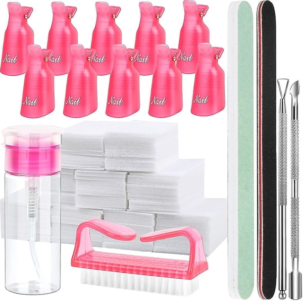Kit de herramientas para quitar esmalte de uñas en gel con clips para uñas, botella quitaesmalte de 100 ml, almohadilla de algodón removedora, cepillo para uñas, empujador de cutículas