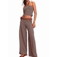 thumbnail image 3 of Conjuntos de Verano para Mujer, Conjuntos de Dos Piezas para Estar en Casa, Top y Pantalón de Tubo A Rayas, Conjuntos A Juego para Vacaciones en la Playa Rayas de Café M, 3 of 9