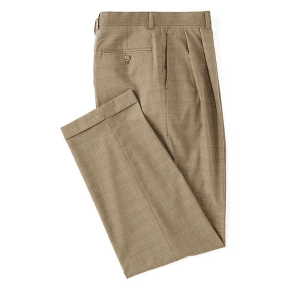Ralph Lauren Men Pleated Relaxed Fit Plaid Dress Pants, Tan 36X30