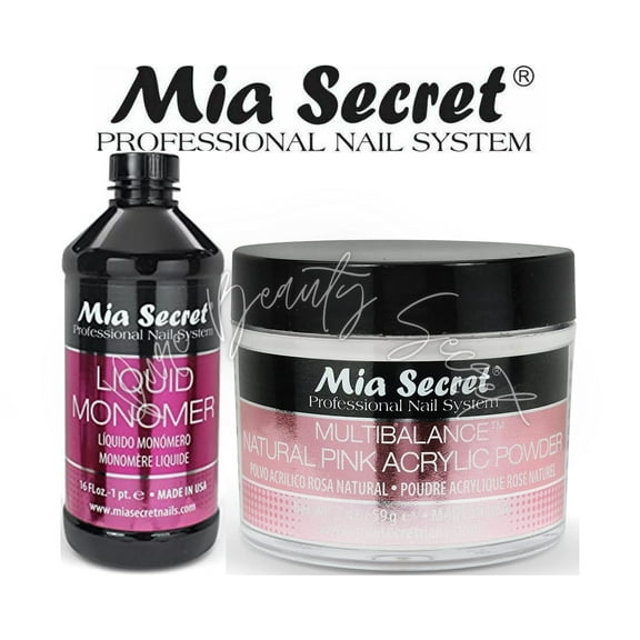Mia Secret Liquid Monomer 16 oz and Natural Pink Powder 2 oz
