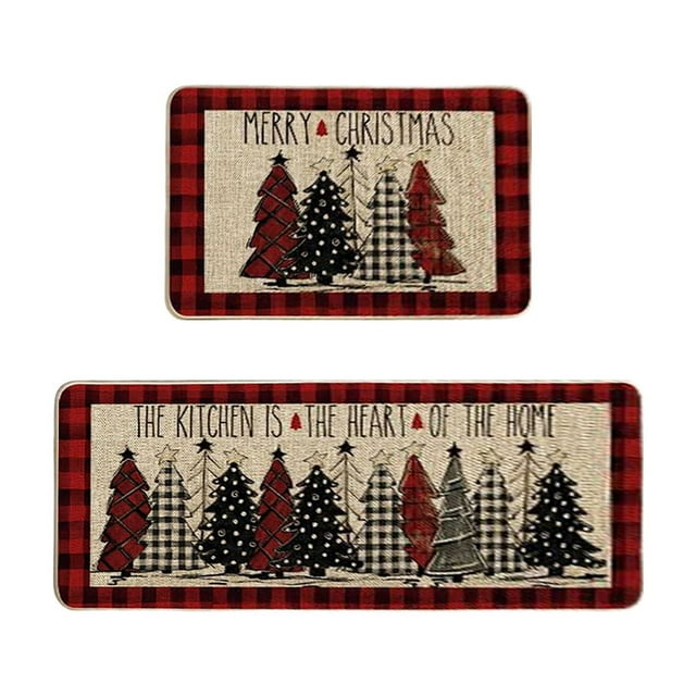 Kitchen Mats for Floor,2 Pcs Christmas Kitchen Rugs Mats Set Non Slip Backing, Merry Christmas Decor 40x60cm 40x122cm