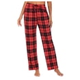 thumbnail image 4 of Gifts Usmixi Trousers for Women Classic Plaid Print Drawstring Elastic Waist Loose Flared Pants Casual Lightweight Homewear Long Pants with Pocket Red m, 4 of 7