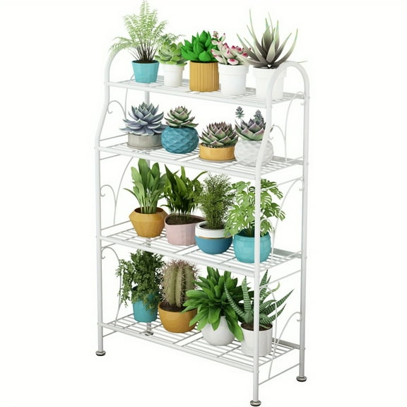 Stand, 4 Tier Metal Flower Pots Holder Storage Shelf, Flower Stand Display for Indoors and Outdoors, Metal, Standing Shelf