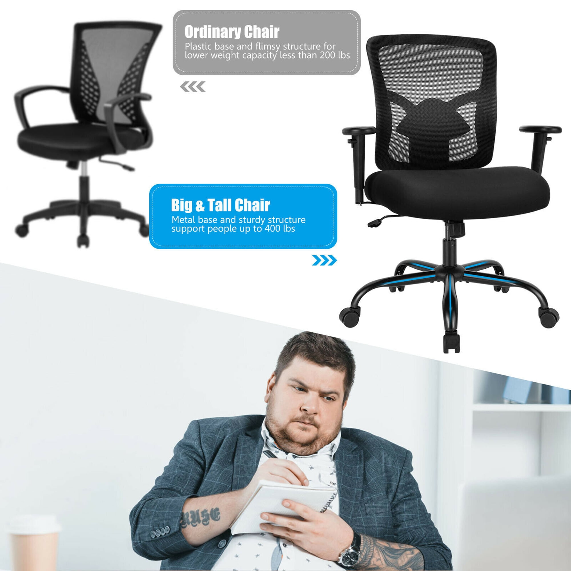 Gymax 400LBS Mesh Big & Tall Office Chair Swivel Task Chair w/ Lumbar Support