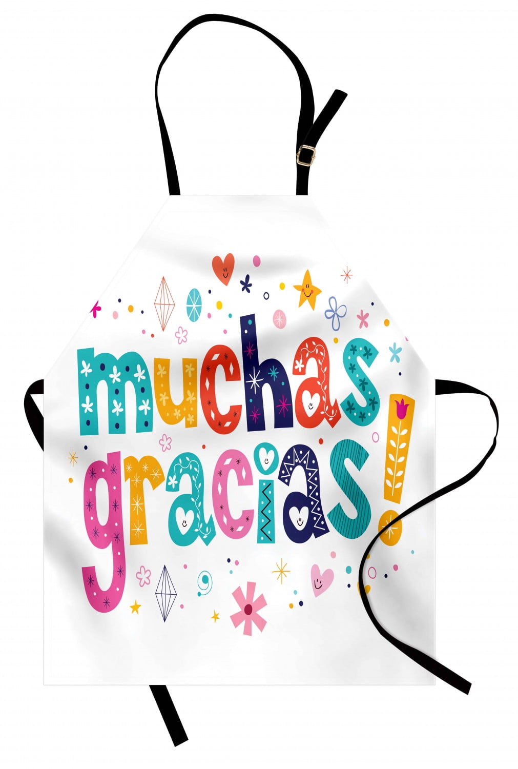 Mexican Apron Spanish Thank You Quote with Cartoon Style Hearts Diamonds Figures Flowers Artwork