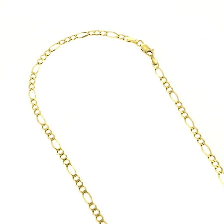 - 14k 7 Yellow Solid Gold 2.8mm Diamond Cut Classic Figaro Chain Bracelet with Lobster Clasp