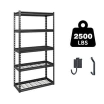 Shuntong The Atlas 60"H Heavy Duty Garage Shelving, 5-Tier Metal Shelving Unit, Adjustable Storage Rack, Industrial Strength Shelves for Heavy Tools and Equipment, Black, Load 2500 lbs