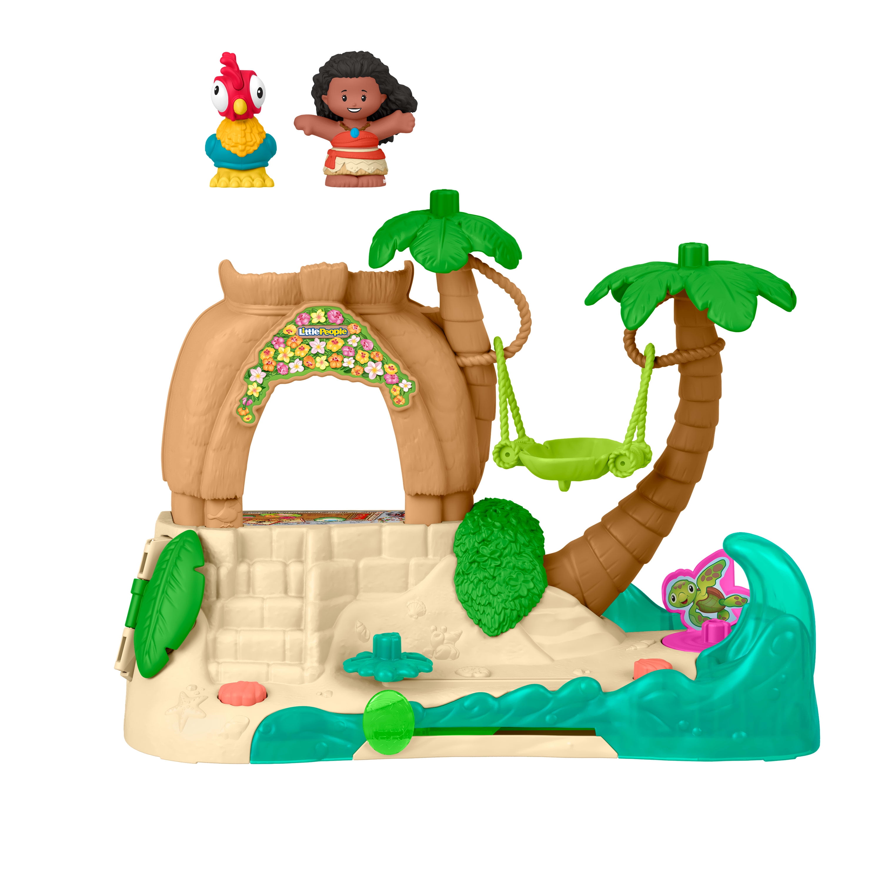 Fisher-Price Little People Disney Princess Moana Adventure Village Playset with Figures for Toddlers, Island-inspired Little People playset featuring 3 floors of storytelling play plus Disney Princess Moana and Heihei figures