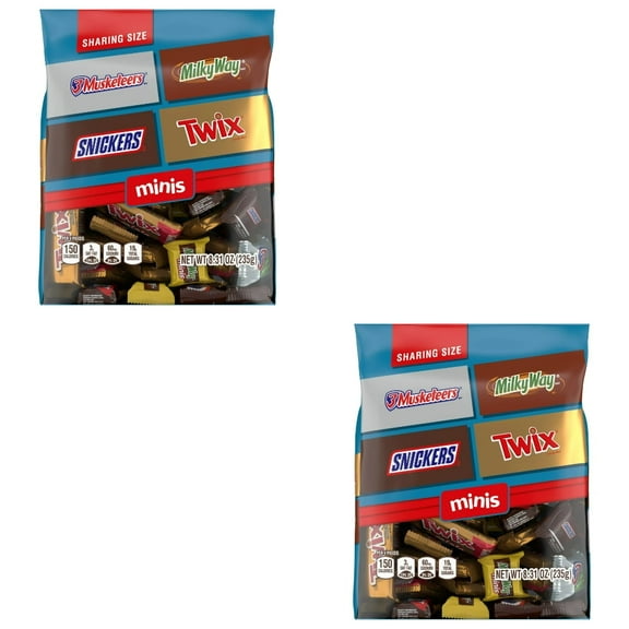 Mars Mixed Snickers, Twix & More Minis Chocolate Candy Bars Variety Pack, 8.31 oz Bag, (Pack of 2)