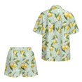 thumbnail image 5 of FKELYI Green Lemon Flower Print Women's 2 Piece Set Short Sleeve Shirt & Shorts with Elastic Waist Summer Beachwear Soft Vacation Outfits Open Front Top Lounge Set, M, 5 of 7