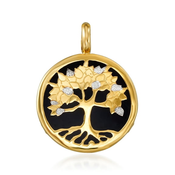 Ross-Simons Black Onyx Tree Of Life Pendant in 14kt Yellow Gold, Women's, Adult