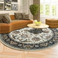 thumbnail image 2 of Jamfeel Round Rugs Vintage Print Low Pile Non-slip Circle Carpet Indoor Area Rug for Living Room Nursery, 4ft, Cyan, 2 of 7