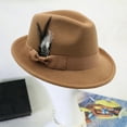 thumbnail image 3 of KMYY Men Fedora Hat Feather And Bow Decor Vintage Short Brim Felt Hat Women Panama Hat 1920s Floppy Hat for All-Day Wear, 3 of 8
