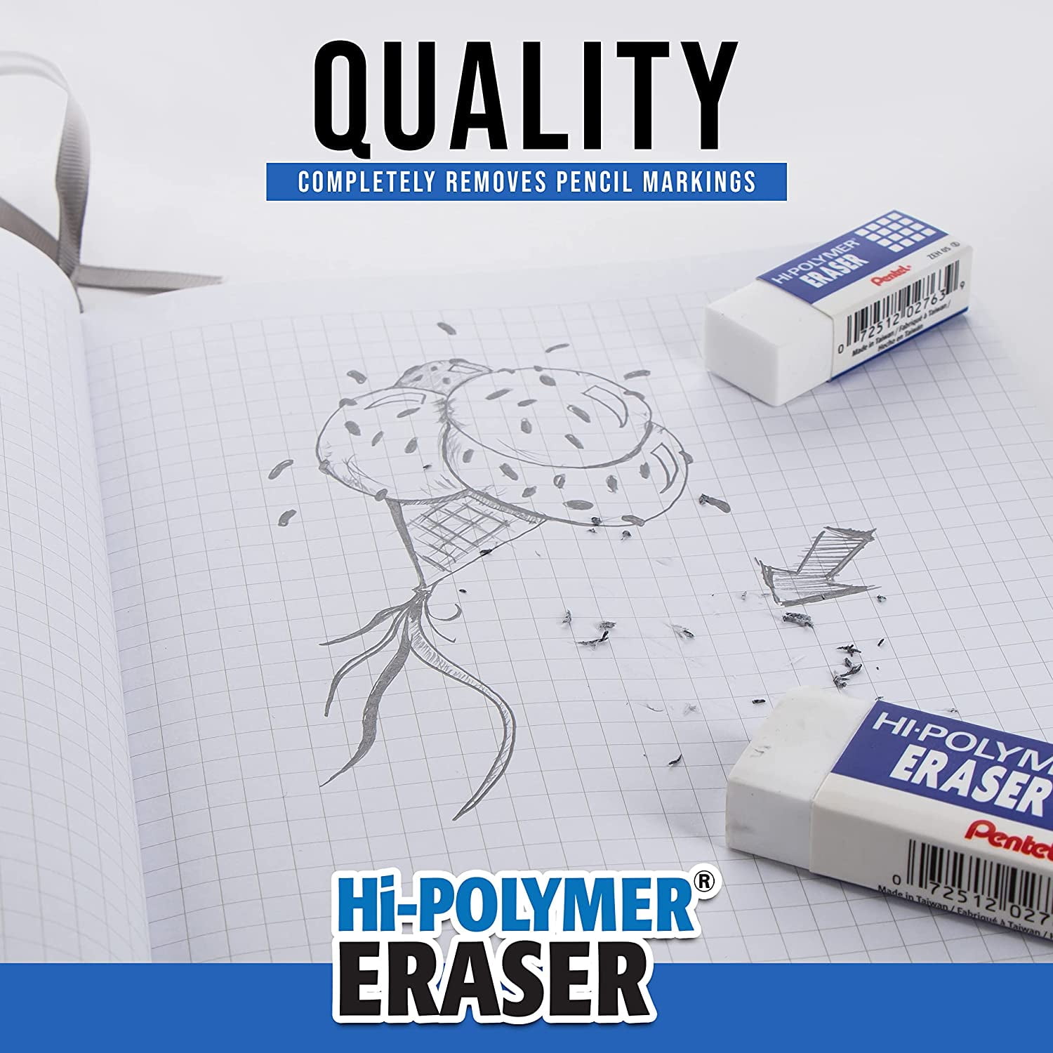 Pentel 2003557 Hi-Polymer Block Eraser, White - Extra Large - Pack of 8