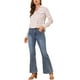 thumbnail image 2 of Camiseta de manga larga con pliegues y cuello en V para mujer Inspire Chic, con estampado floral y bolsillo falso, talla XS, blanca, 2 of 7