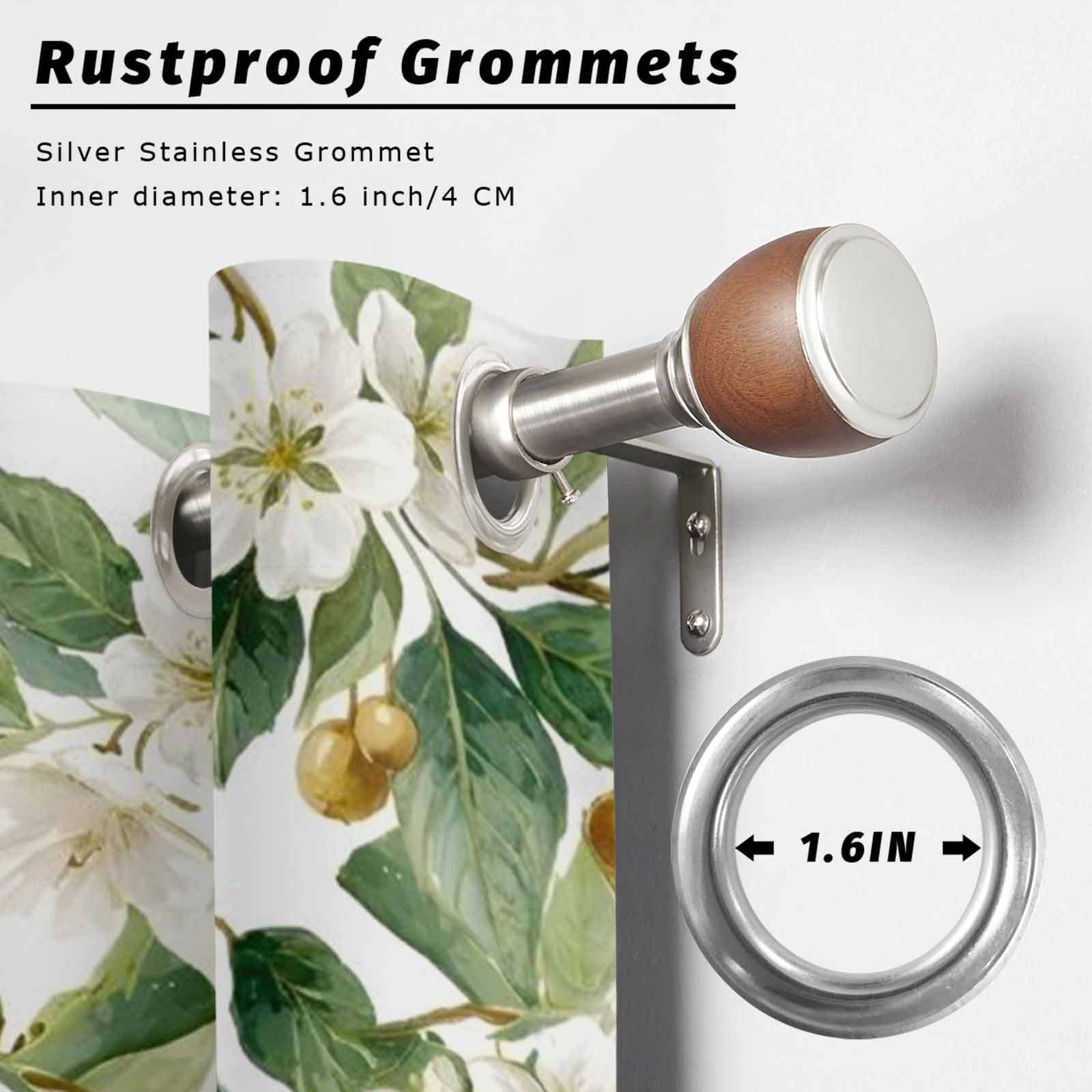 White Floral Vine Outdoor Curtains for Patio, Pastoral Flower Hanging Buds Leaves Botanical Sunshade Privacy Drapes Grommet Waterproof Outside Curtains for Porch/Cabana/Balcony 54"x 108", 1 Panel