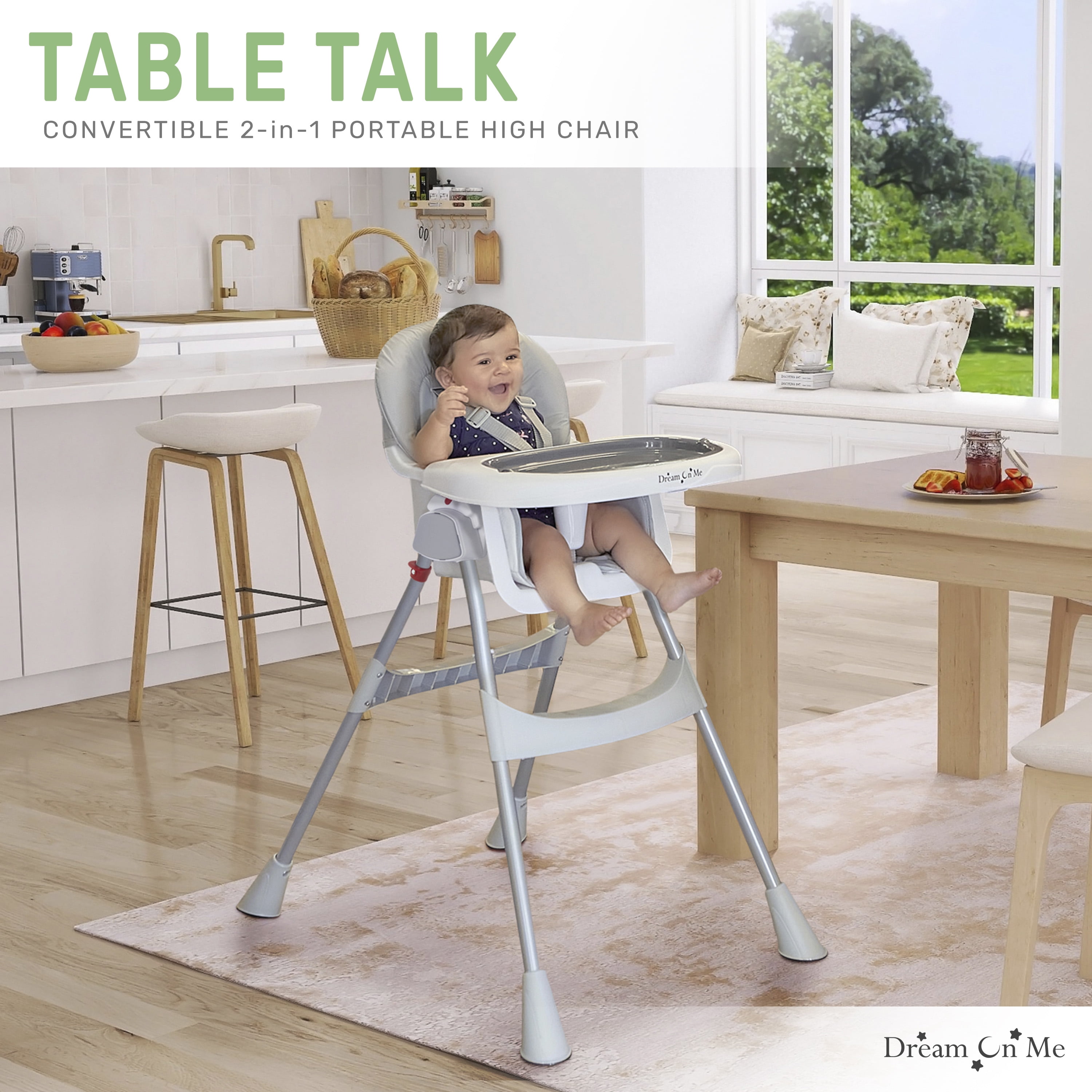 Dream On Me Portable 2 In 1 Table Talk High Chair |Convertible |Compact High Chair |Light Weight Portable Highchair