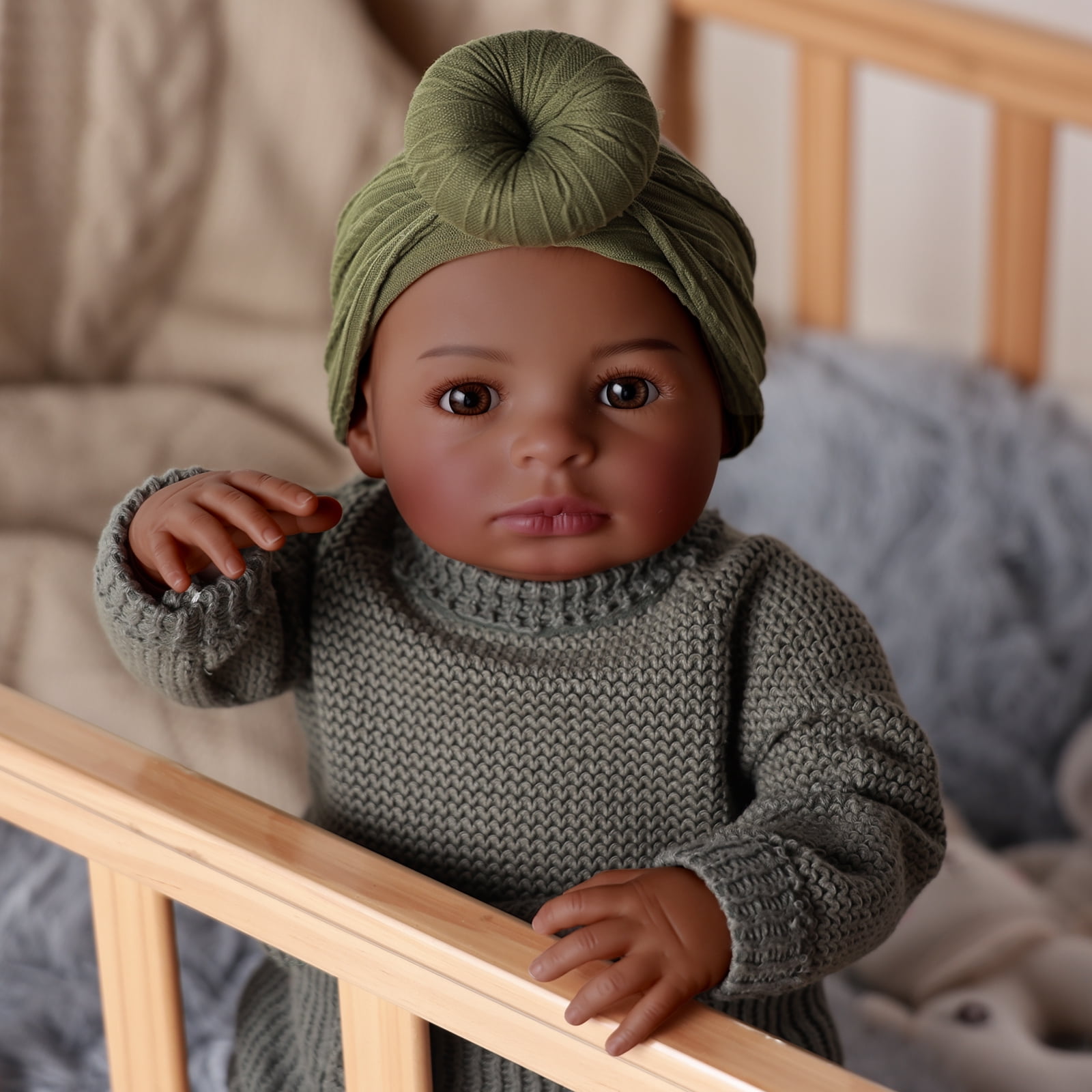 RSG Black Reborn Baby Dolls, 20 Inch Black Girl Lifelike Real Life Baby Dolls with Feeding Kit Gift Box for Kids Ages 3+