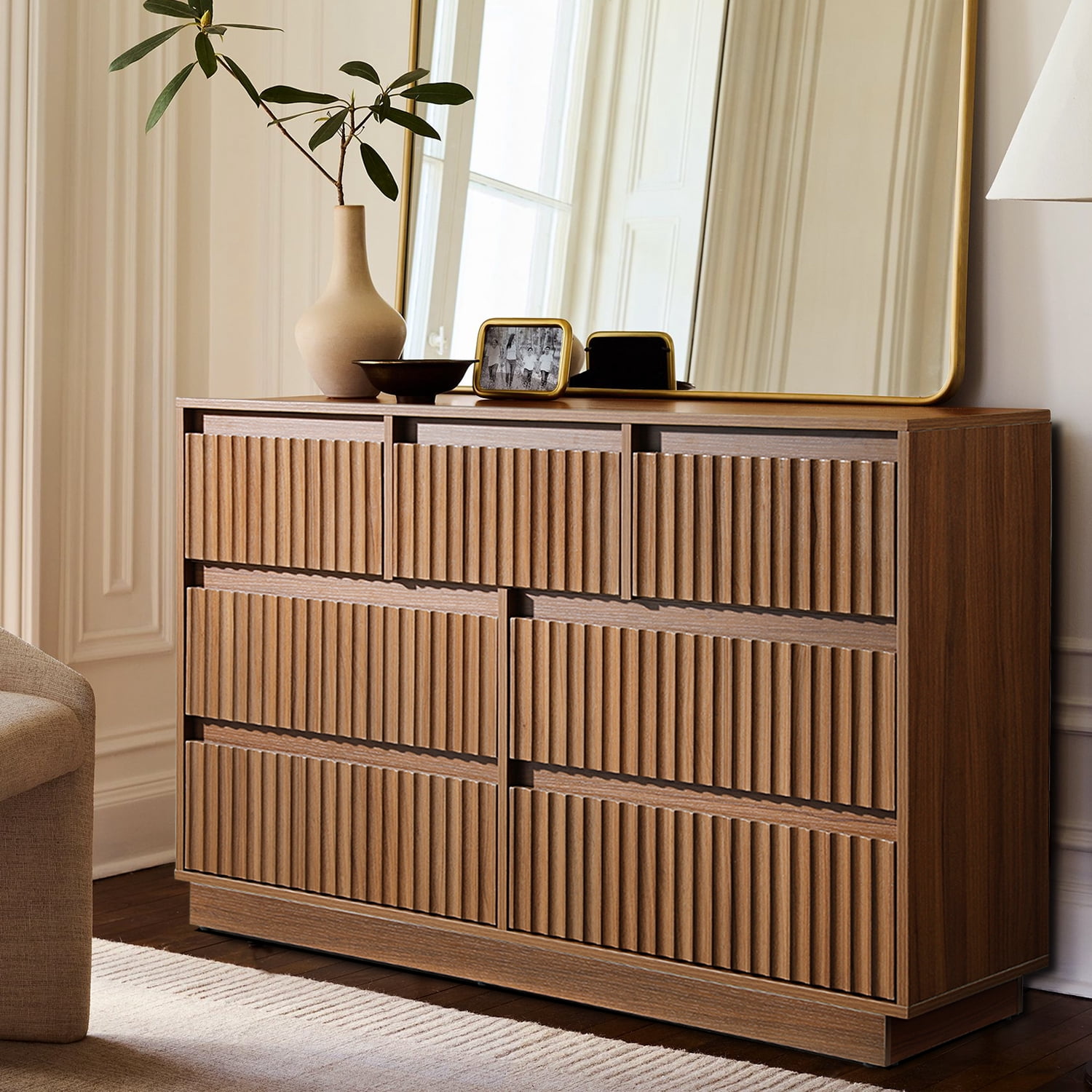 UPGO 7-Drawer Dresser 47"W Double Dresser With Waveform Fluted Panel