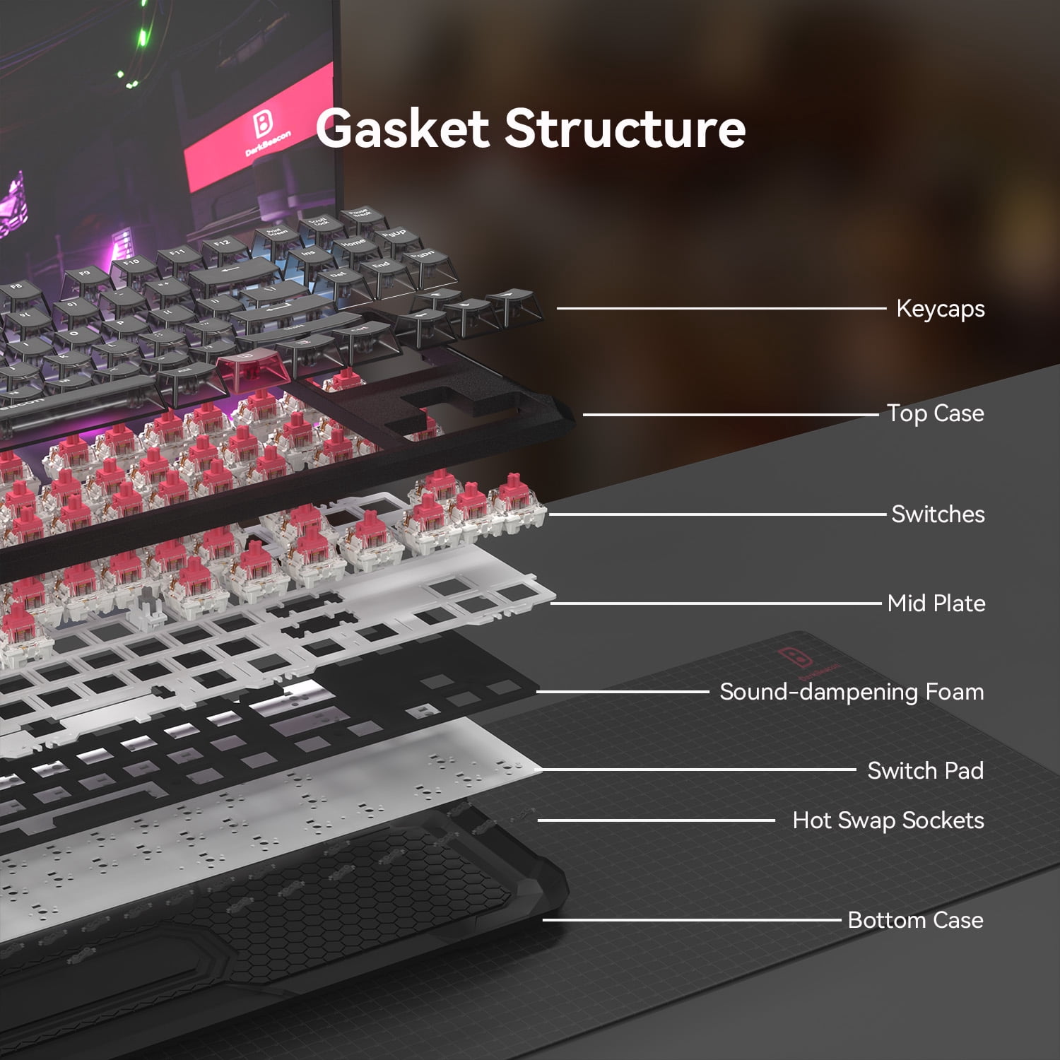 DarkBeacon 75% Mechanical Gaming Keyboard, Linear Switch, RGB Backlit, Blade 87 Keys Compact TKL Wired Computer Keyboards for Windows Laptop PC Gamer