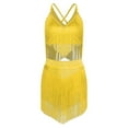 thumbnail image 2 of TiaoBug Women's Fringe Latin Dance Outfits Belly Dancer Sleeveless V Neck Tiered Tassels Crop Top and Skirt Yellow XXL, 2 of 6