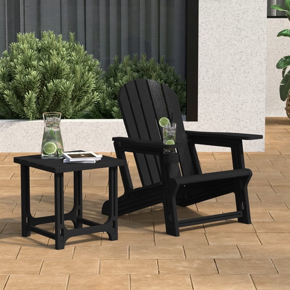 WestinTrends Azura 2-Piece HDPE Plastic Adirondack Patio Chair With 18" Side Table Set, Black