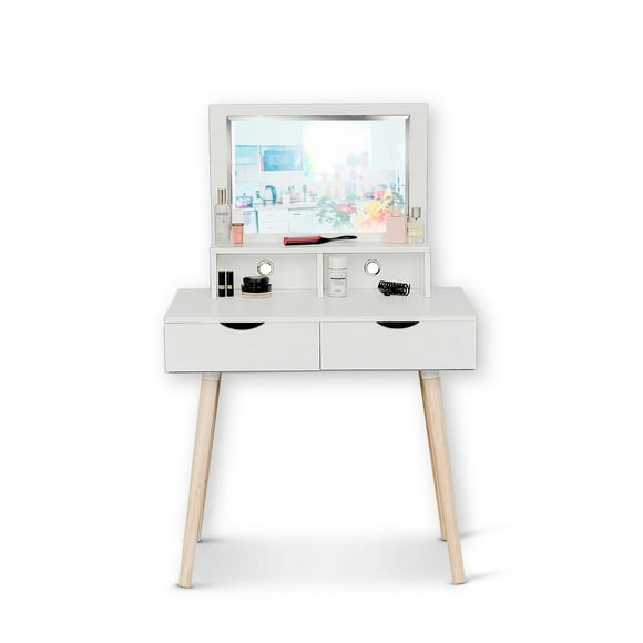 ViscoLogic Vogue Makeup Vanity Dressing Table with Removable Mirror | White