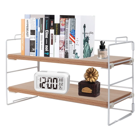 YOYTOO Desk Shelf Organizer, 2 Tier Desktop Organizers Storage Shelves Tabletop Bookshelf for Home Office