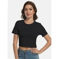 thumbnail image 5 of Women's Basic Teen Tee Workout Crewneck Short Sleeve Slim Fitted Casual Crop Top, 5 of 6
