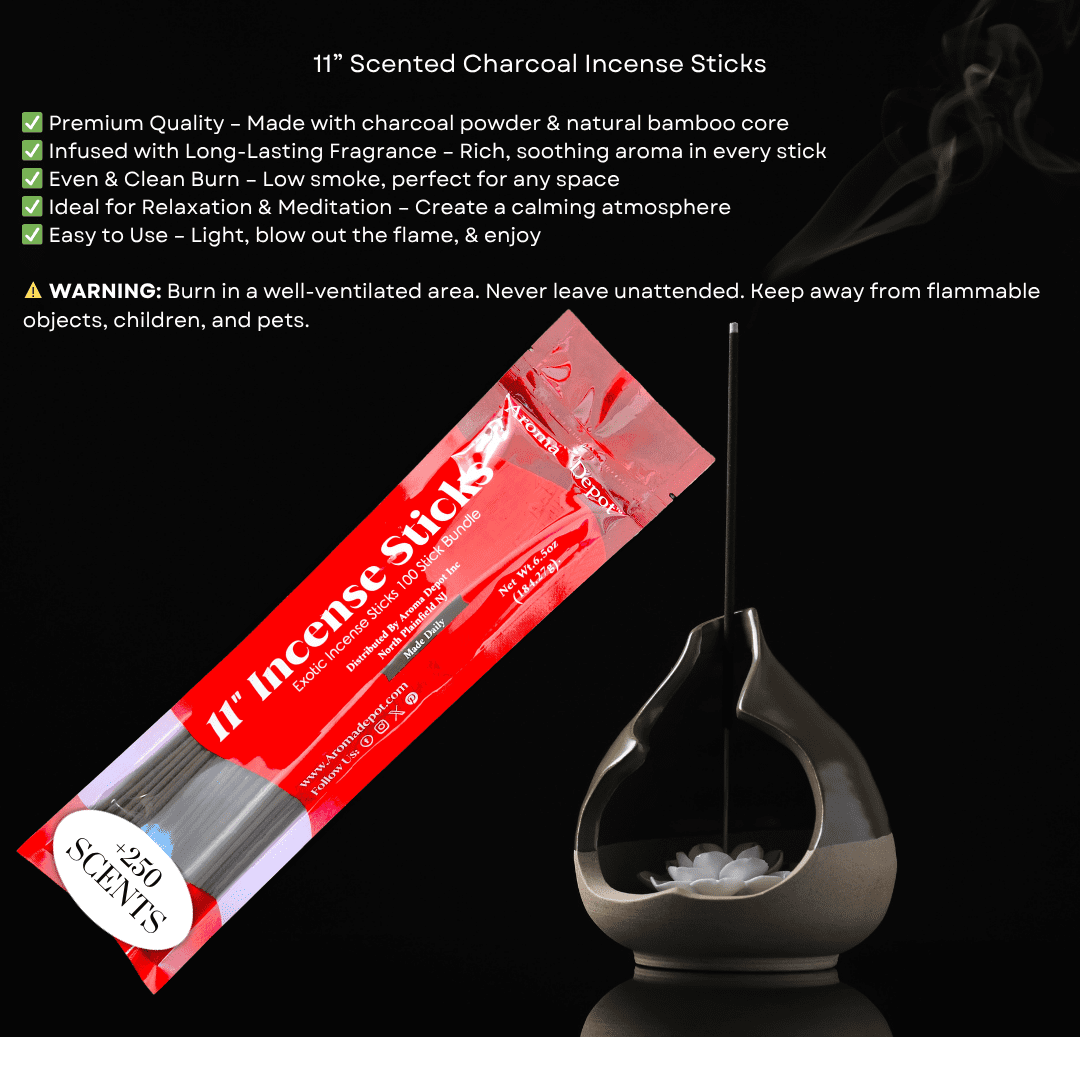 Aroma Depot Incense Sticks Variety Pack 11 inch Assorted Scents Hand-Dipped Charcoal Incense