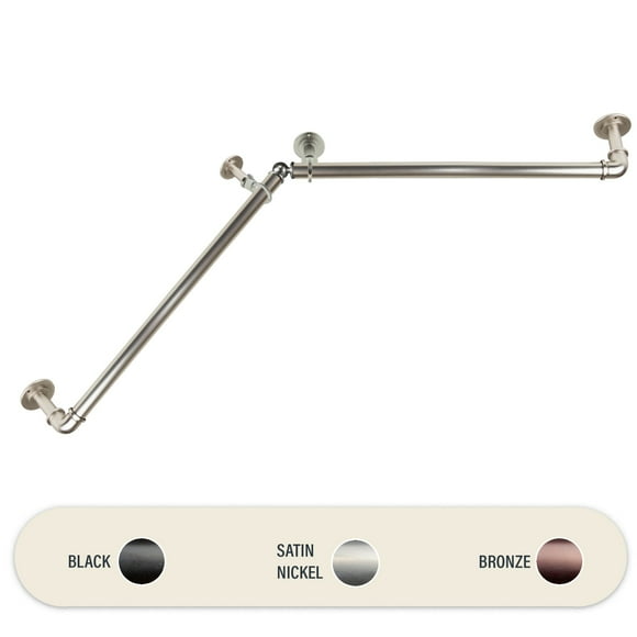 1 inch Blackout Corner Curtain Rod 28-48 inch - Satin Nickel