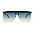 thumbnail image 2 of Flat Top Half Rim Euro Style Mafia Shield Plastic Oversize Sunglasses Black - Blue Brown, 2 of 4