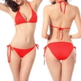 thumbnail image 4 of 1 Set Halter Swimsuit No Pad Split Type Solid Color Bathing Suit for Summer, 4 of 7