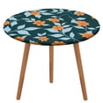 thumbnail image 2 of Orange Flowers Teal Leaves Pattern Round Table Cover Kitchen Printed Waterproof Tablecloth Elastic Edged Tablecloth Fits Party Wedding Indoor Outdoor Tables, 2 of 8