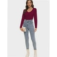 thumbnail image 4 of Long Sleeve Shirts for Women Sexy V Neck Tops Fitted Tight T Shirts Basic Tee, 4 of 6