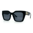 thumbnail image 5 of Womens Thick Square Horned Cat Eye Luxe Designer Rectangle Sunglasses All Black, 5 of 8