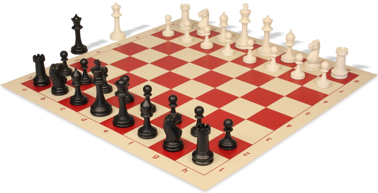 Archer's Bag Master Series Double-Weighted Plastic Chess Set - Black & Ivory Pieces - Red