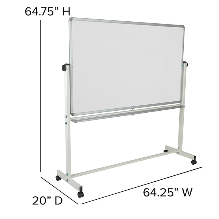 Emma and Oliver Double-Sided Mobile White Board with Pen Tray, 45.25W x  54.75H