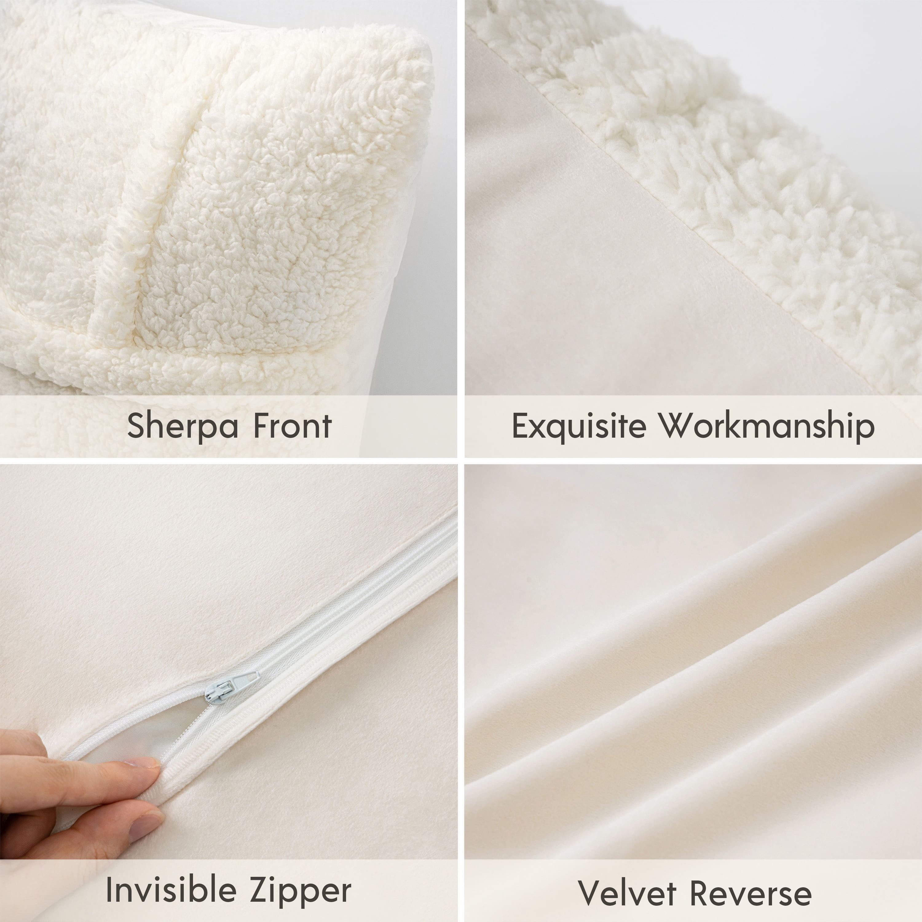 Phantoscope Sherpa Faux Fur Throw Pillows, Soft Fluffy Decorative Accent Pillows, White, 12 x 20 in, Set of 2