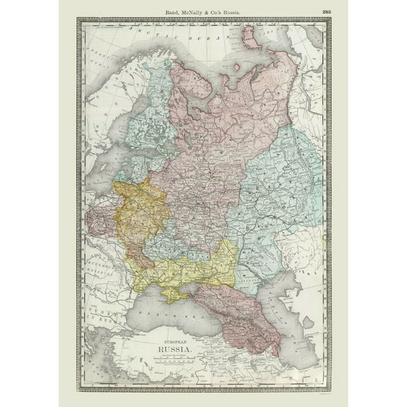 Historic Map - Russia European - Rand McNally 1889 - Vintage Wall Art