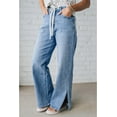 thumbnail image 5 of Women's Myosotis Blue High Rise Drawstring Casual Jeans with Slit Leg - [ZhiHiMeRi] | 12, 5 of 11