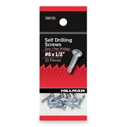 The Hillman Group, Self Drilling Screws, Hex Washer Head, #6 x 1/2", Zinc Plated, Steel, Pack of 10